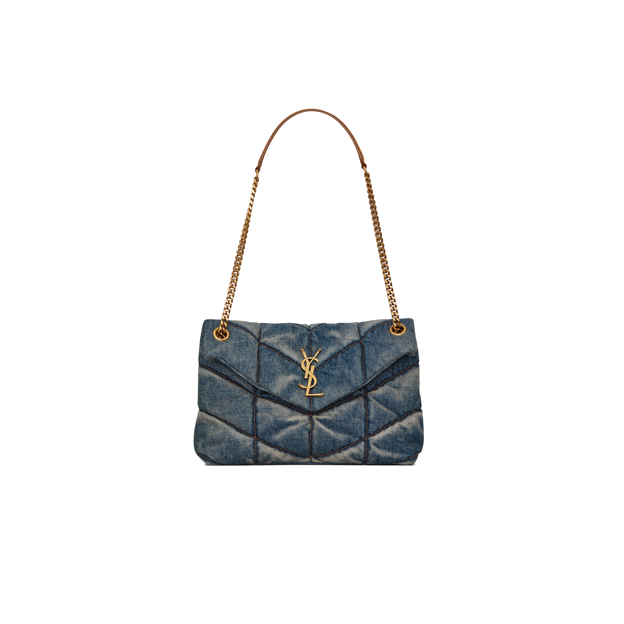 YSL PUFFER SMALL IN SUEDE AND DENIM 5774762PT674575 (29*17*11cm)